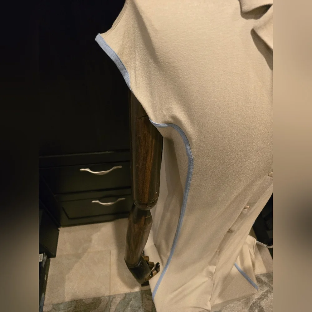 Frette LuxuryNewW/Tags 2025 Beige  Nightgown Pyjamas w/Blue Trim Button Down - Picture 4 of 16